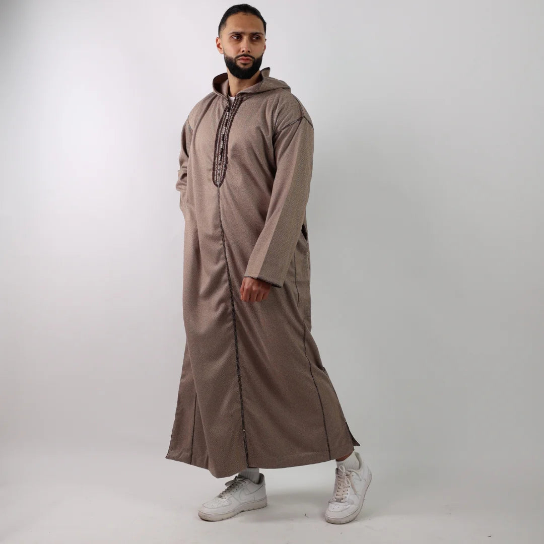 Beige Herringbone Moroccan Thobe