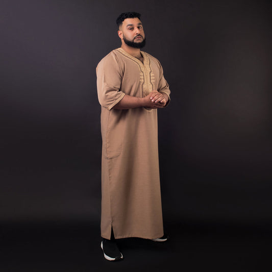 Brown Short Sleeve Moroccan Thobe