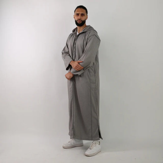 Fossil Grey Herringbone Moroccan Thobe