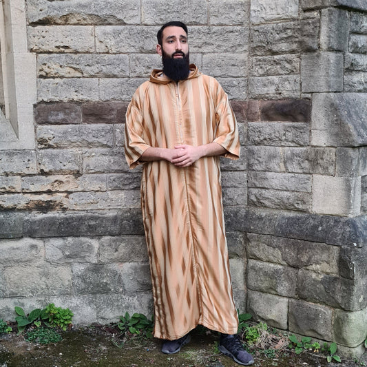 Gold Stripe Short Sleeve Moroccan Thobe