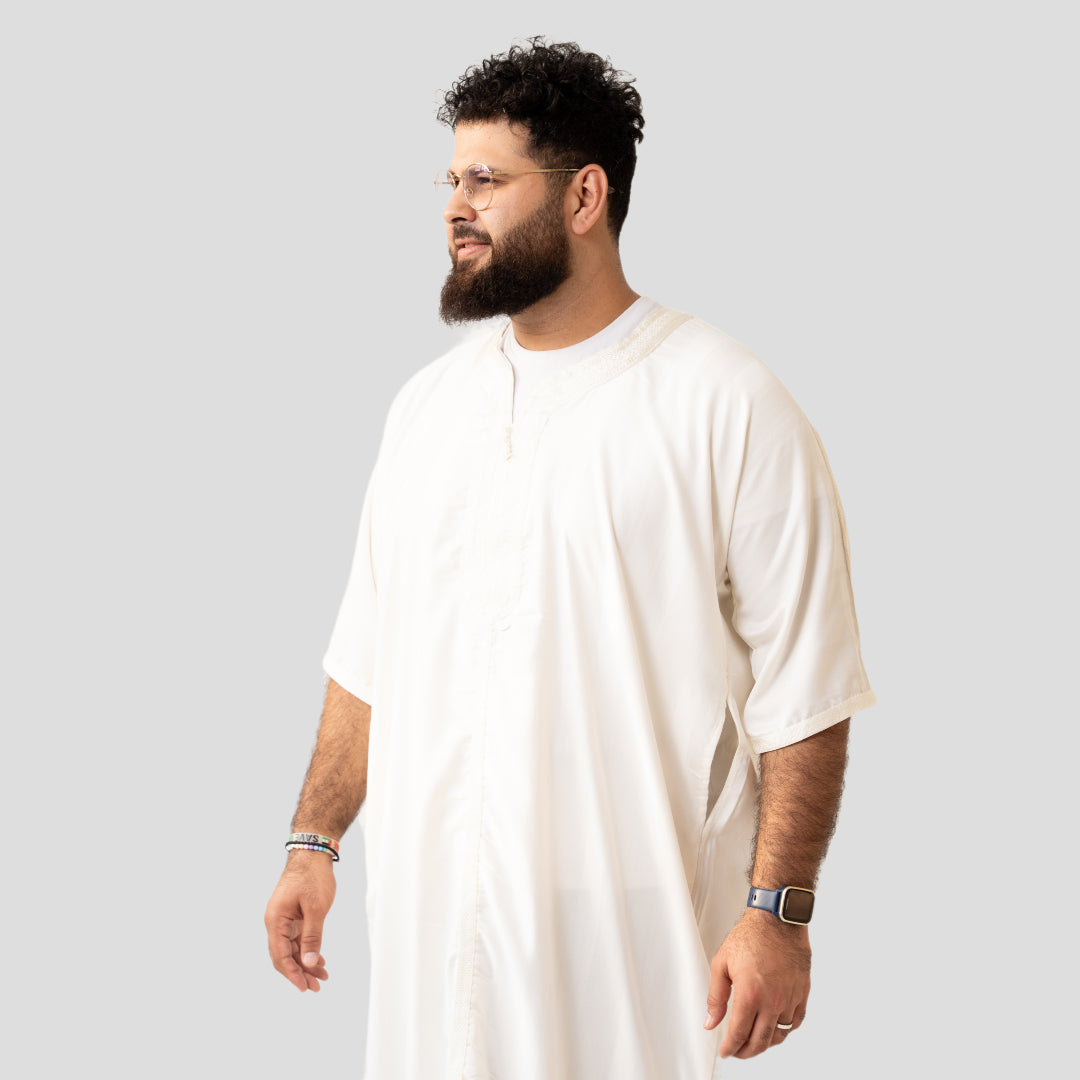 White Short Sleeve Moroccan Thobe